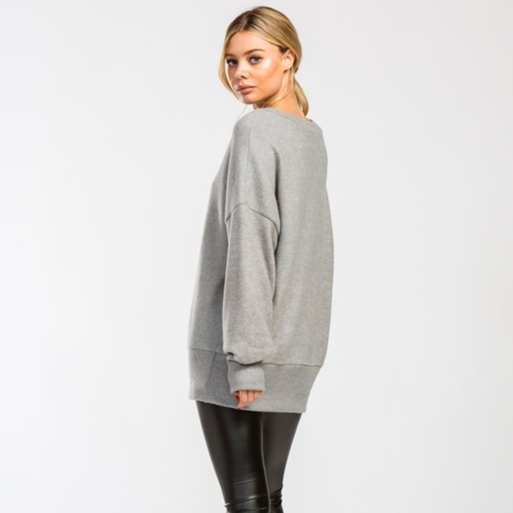 Last One❗️Grey Brushed Knit V-Neck Top - Picture 8 of 9